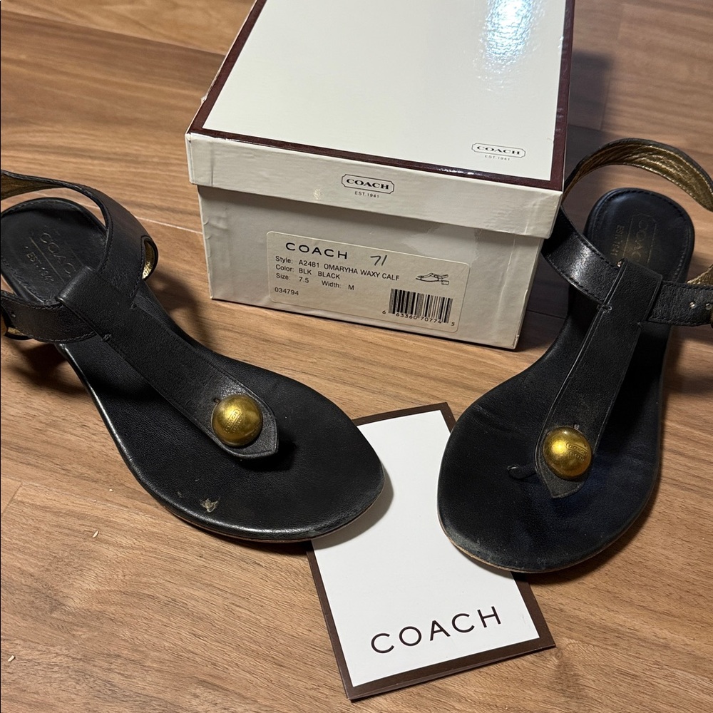 Coach Black Sandals with Gold Spheres
